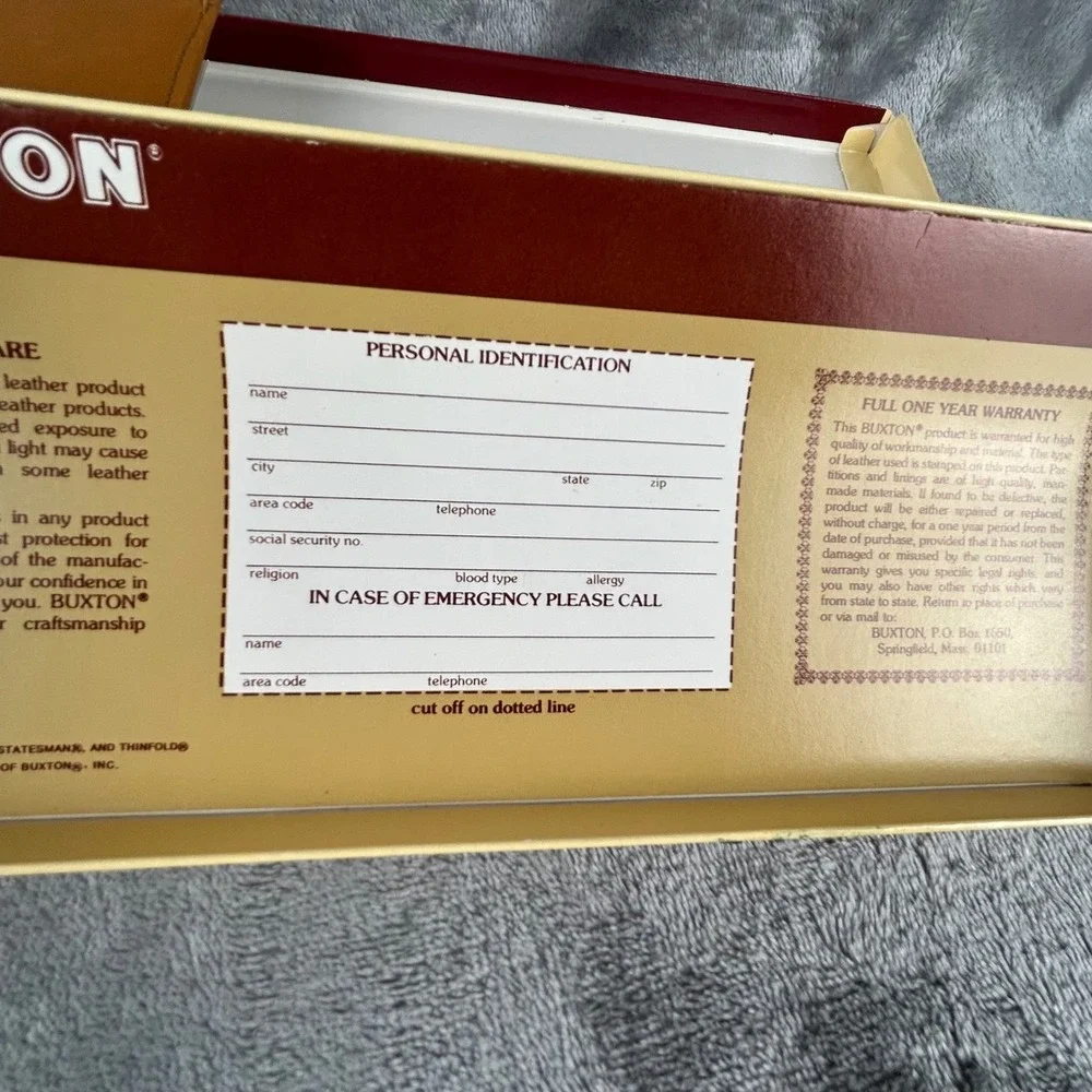 Vintage Buxton Convertible Tan Leather Wallet‎ Slim Bifold with Original Box